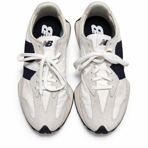 327 New Balance White and Navy Sneakers